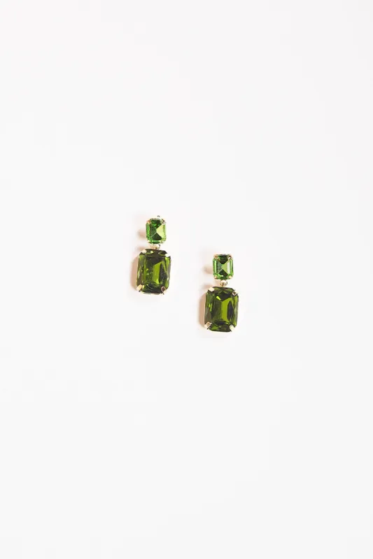 Rectangle Glass Stone Drop Earrings in Green sold by Adrift