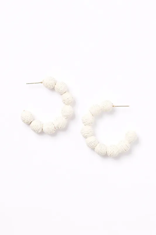Woven Ball Hoops in White sold by Adrift