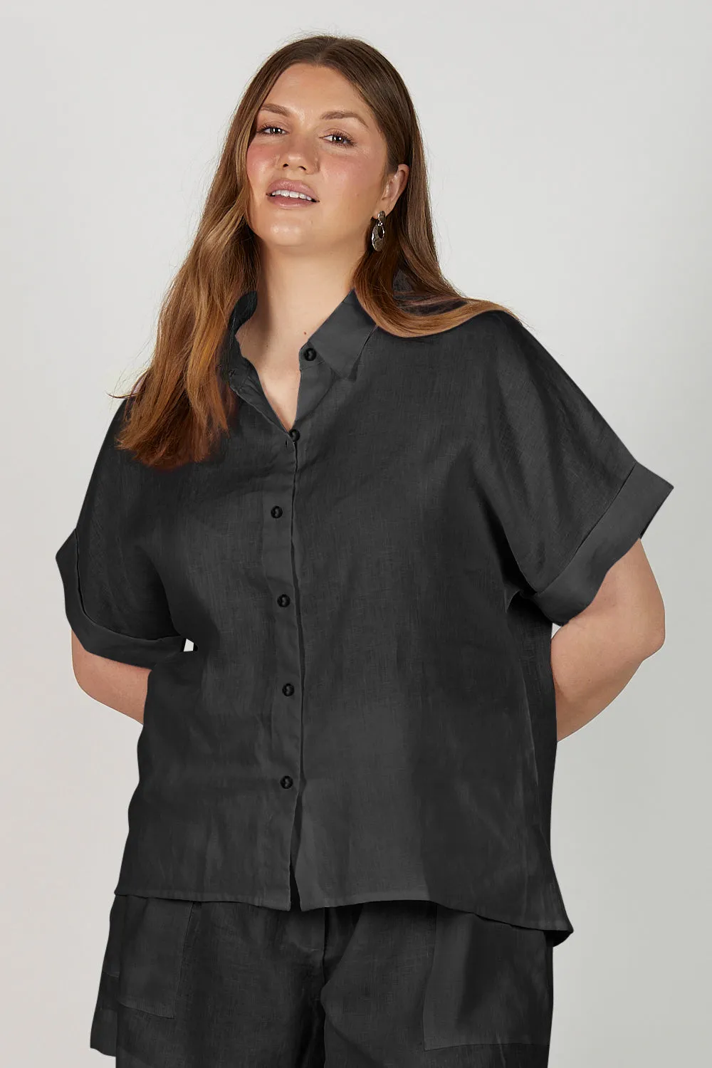 Carmen Linen Shirt in Black sold by Adrift product image thumbnail 2
