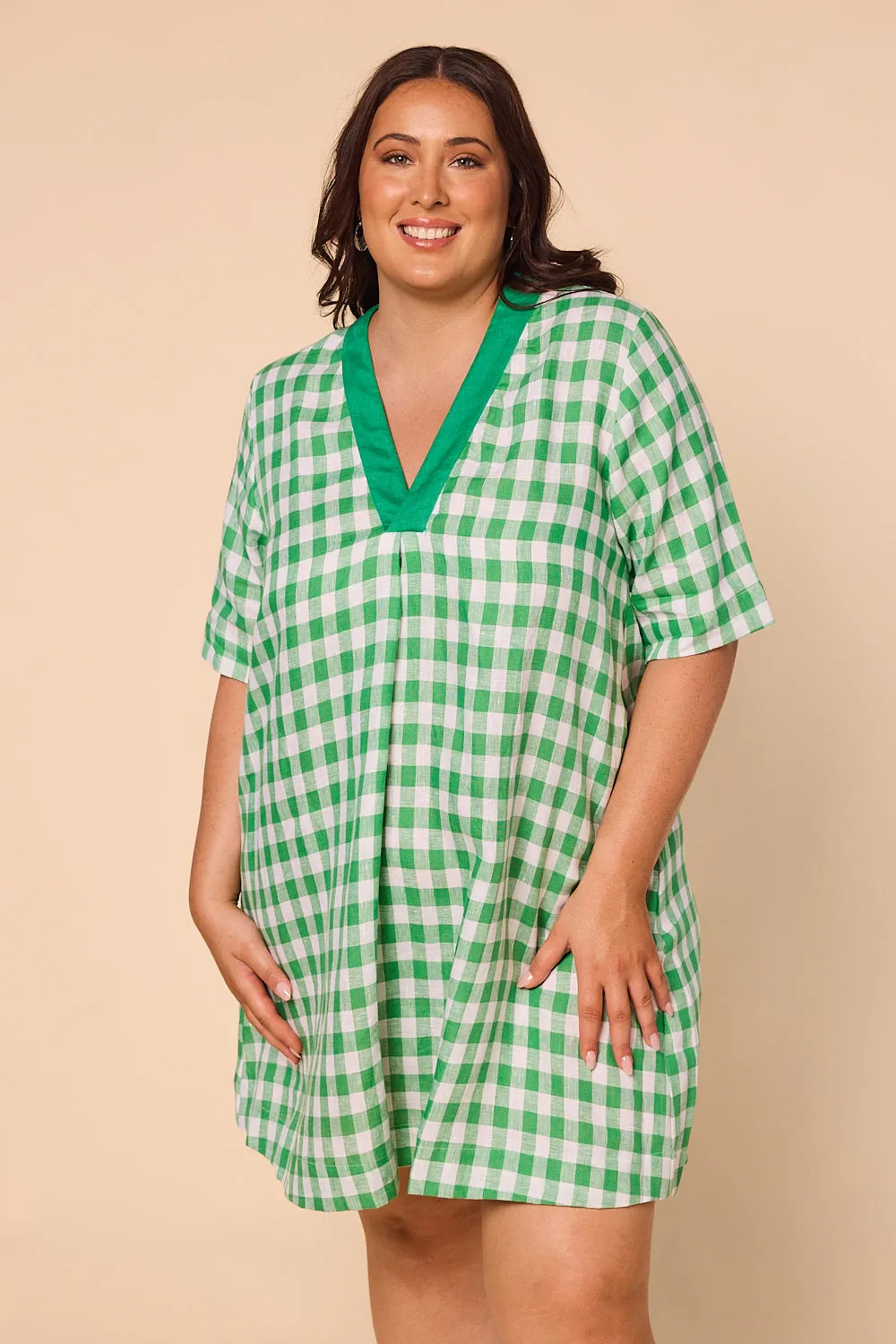 Kora A-Line Linen Dress in Treviso Green sold by Adrift