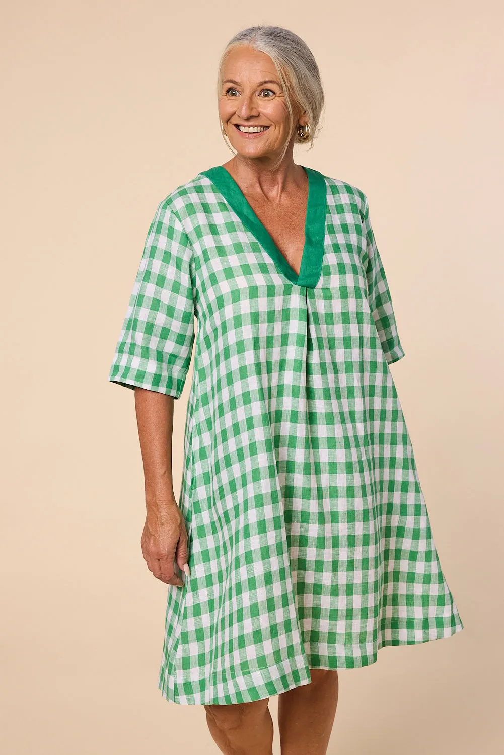 Kora A-Line Linen Dress in Treviso Green sold by Adrift product image thumbnail 4