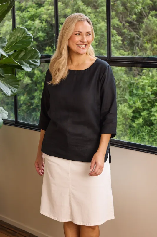 Boatneck Linen Top in Black sold by Adrift