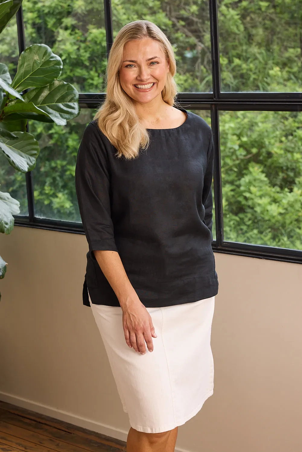 Boatneck Linen Top in Black sold by Adrift product image thumbnail 3