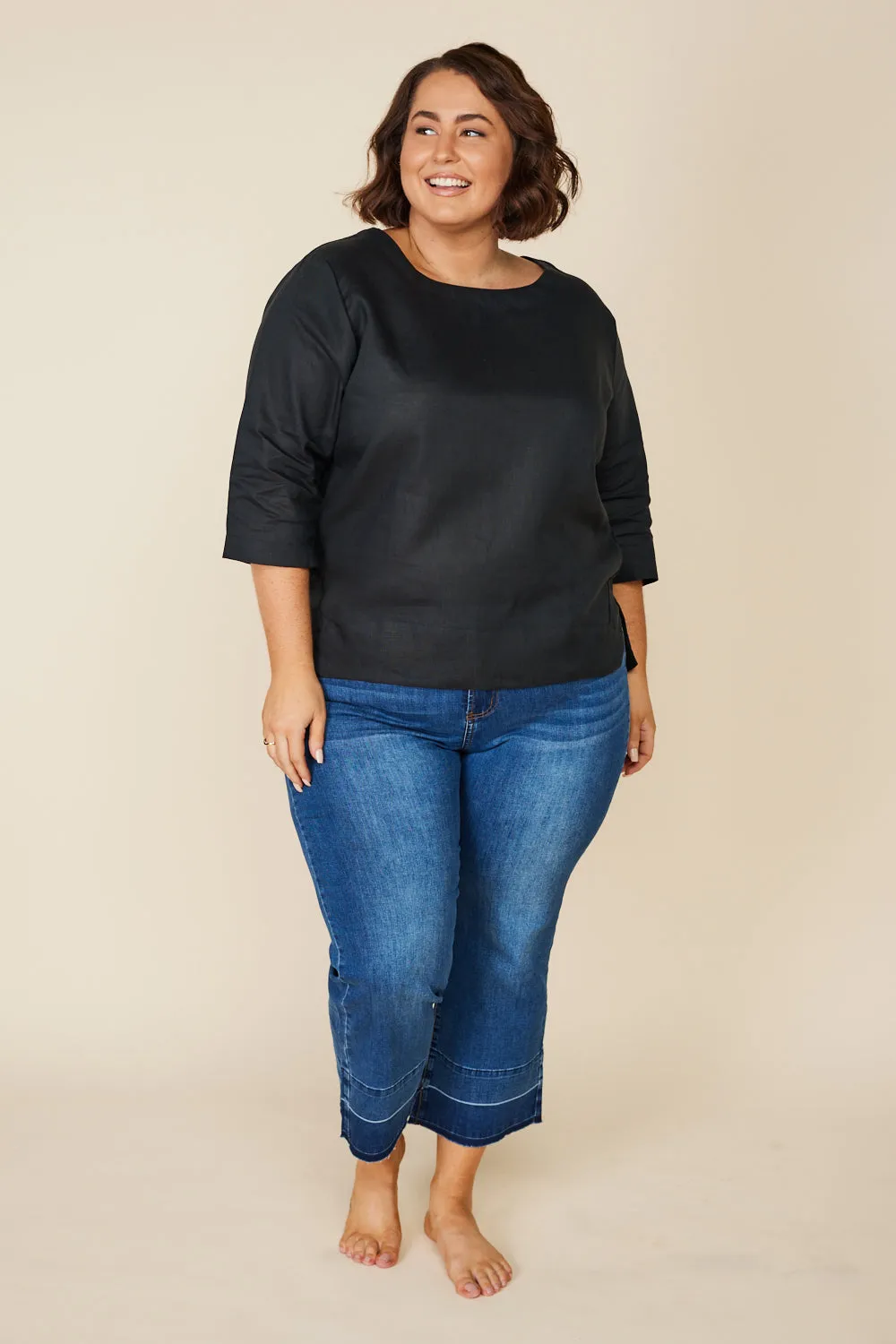 Boatneck Linen Top in Black sold by Adrift product image thumbnail 2