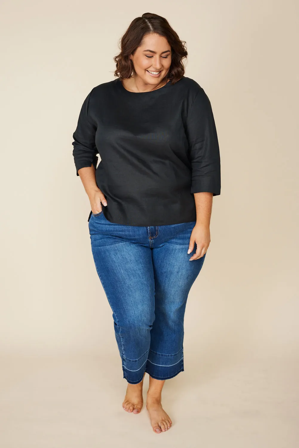 Boatneck Linen Top in Black sold by Adrift product image thumbnail 5