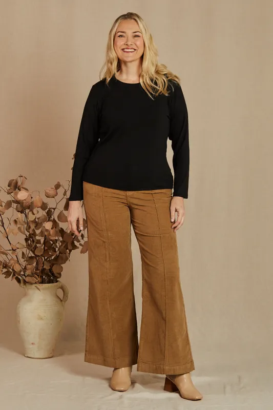 Adrift Wide Leg Brushed Cotton Pant in Camel sold by Adrift