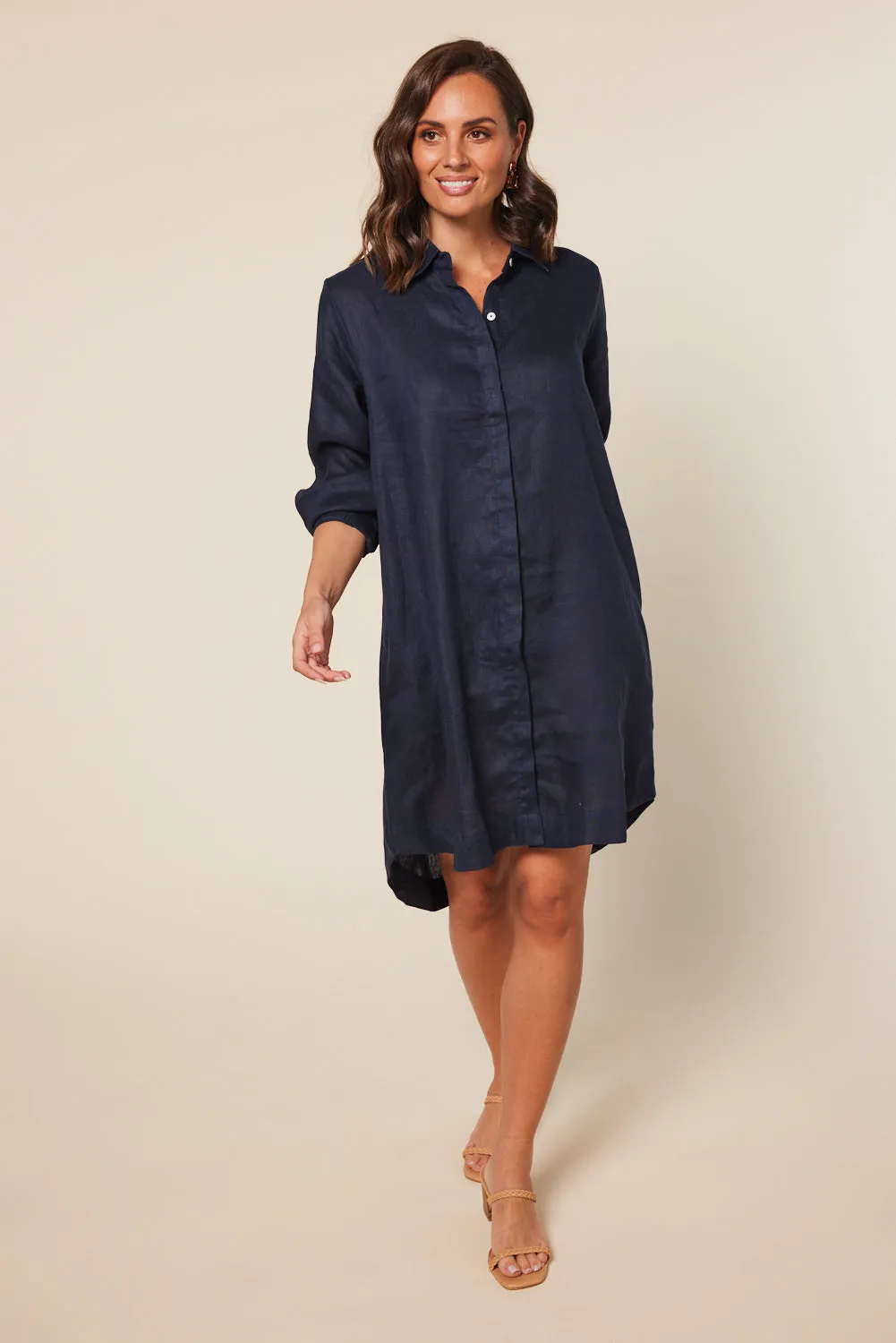 Anouk Linen Shirt Dress in Navy sold by Adrift product image thumbnail 2