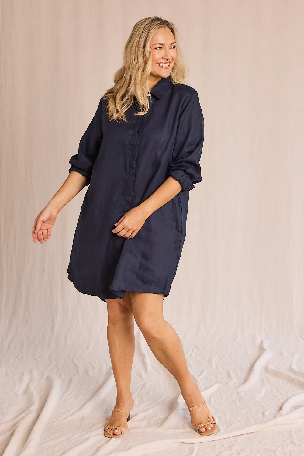 Anouk Linen Shirt Dress in Navy sold by Adrift product image thumbnail 3