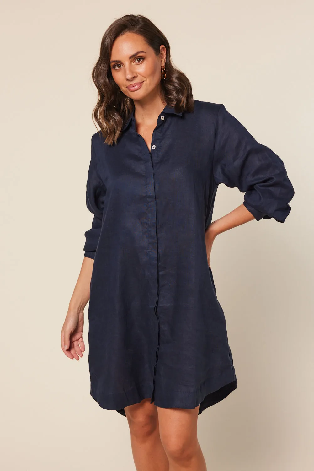 Anouk Linen Shirt Dress in Navy sold by Adrift product image thumbnail 4