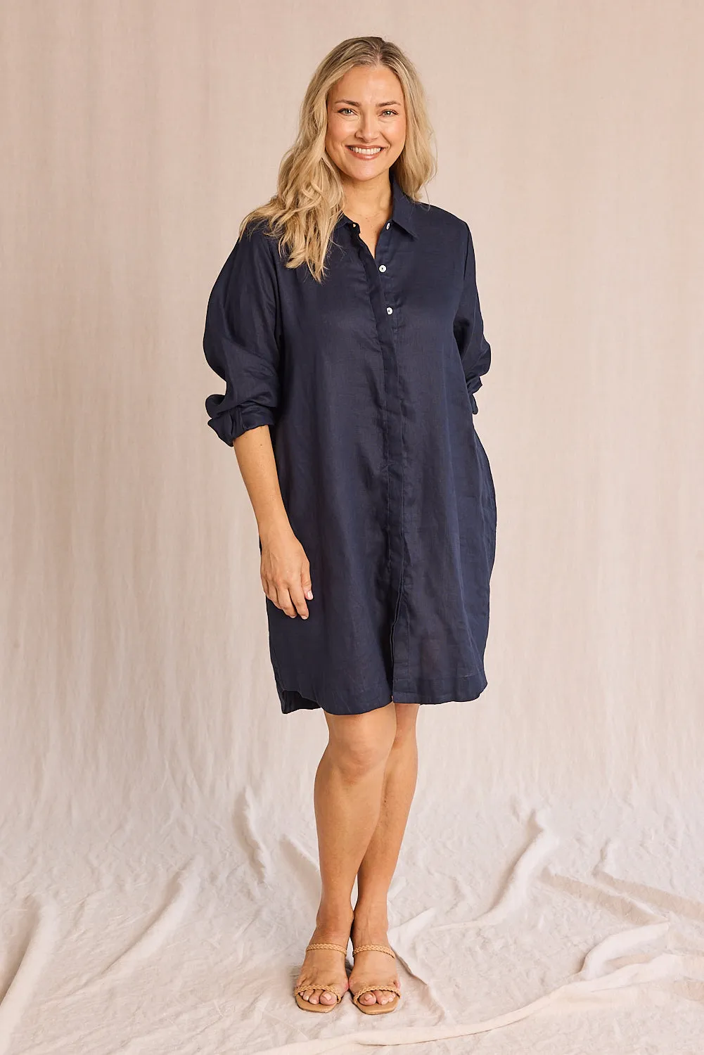 Anouk Linen Shirt Dress in Navy sold by Adrift product image thumbnail 5