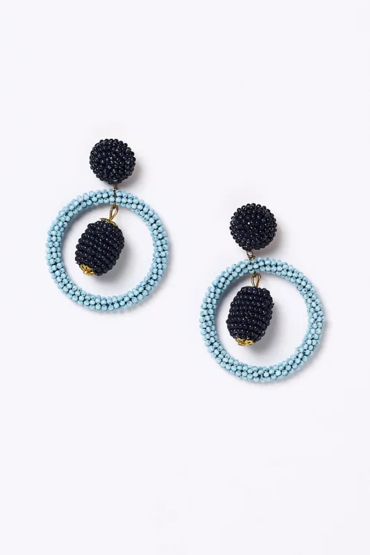 Double Drop Beaded Earrings in Navy and Light Blue sold by Adrift