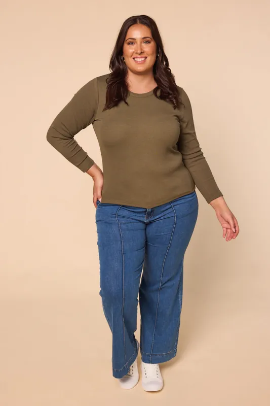 Adrift Ribbed Long Sleeve Tee in Khaki sold by Adrift