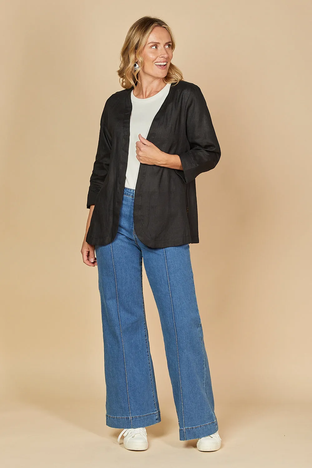 Short Linen Duster Jacket in Black sold by Adrift product image thumbnail 5