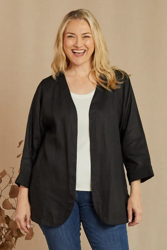Short Linen Duster Jacket in Black sold by Adrift