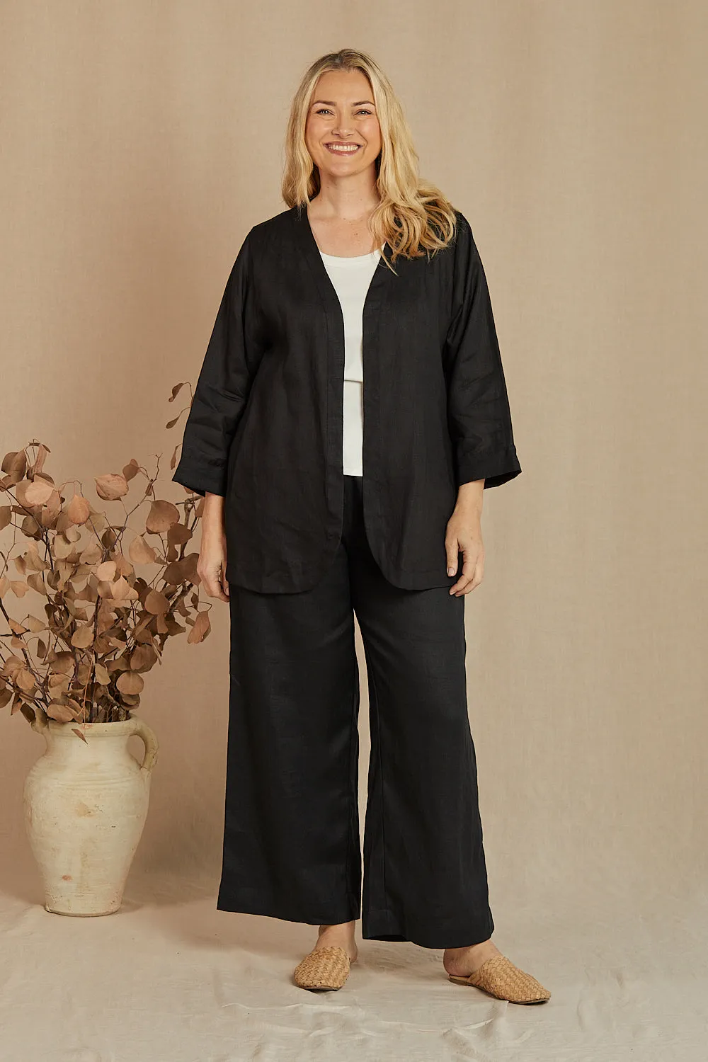 Short Linen Duster Jacket in Black sold by Adrift product image thumbnail 4