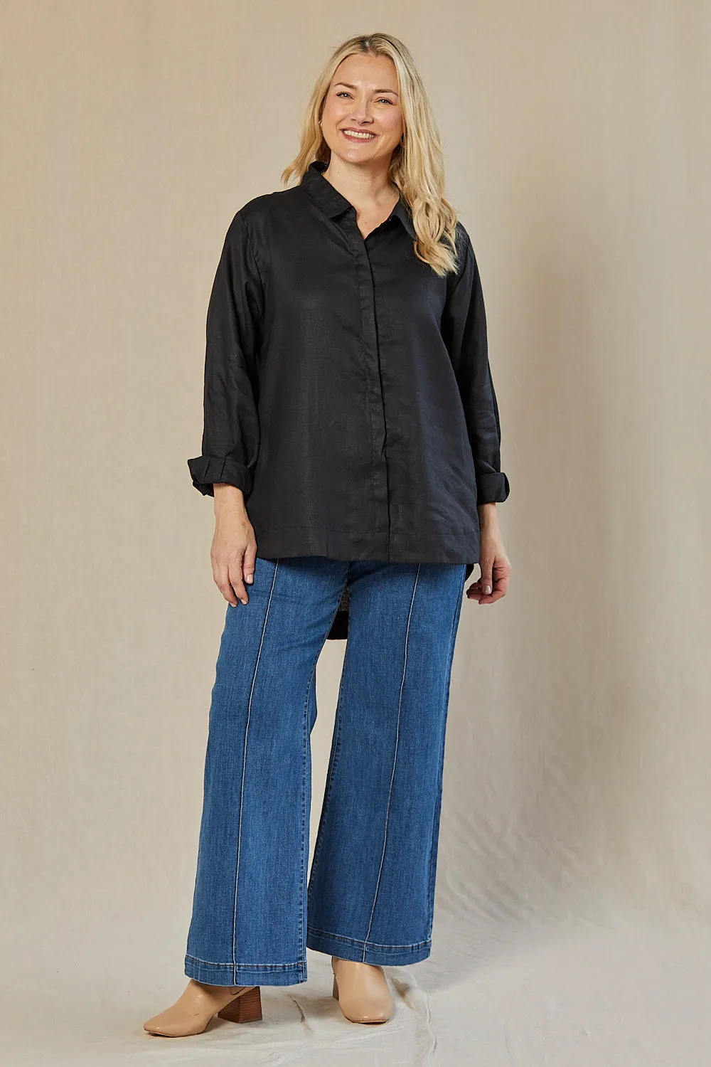 Oversized Linen Boyfriend Shirt in Black sold by Adrift product image thumbnail 4