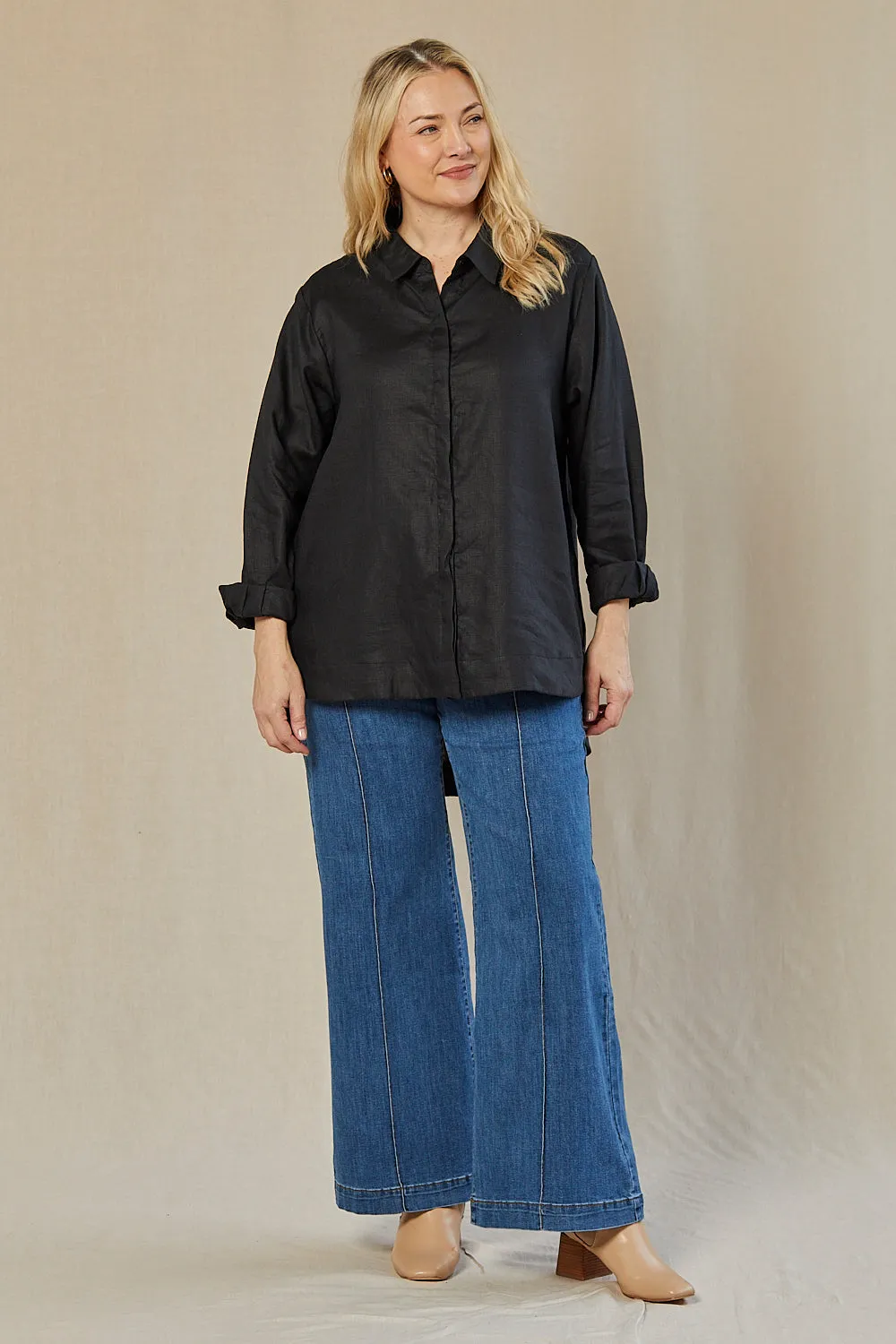 Oversized Linen Boyfriend Shirt in Black sold by Adrift product image thumbnail 2