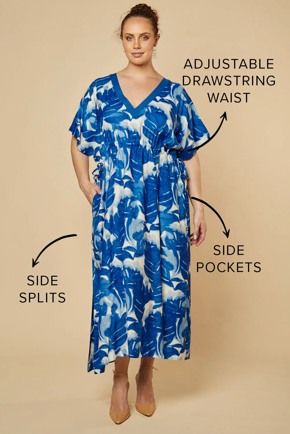 Tasha Maxi Kaftan Dress in Bora Bora sold by Adrift product image thumbnail 2