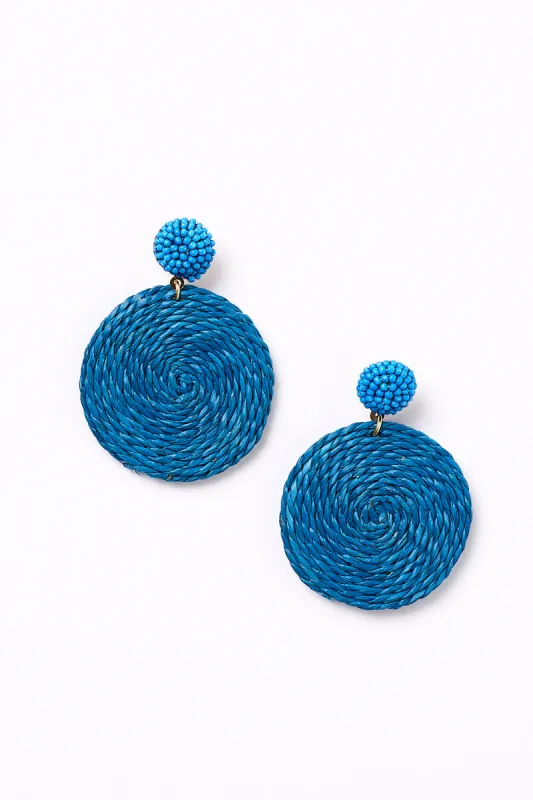 Round Beaded and Woven Earrings in Blue sold by Adrift
