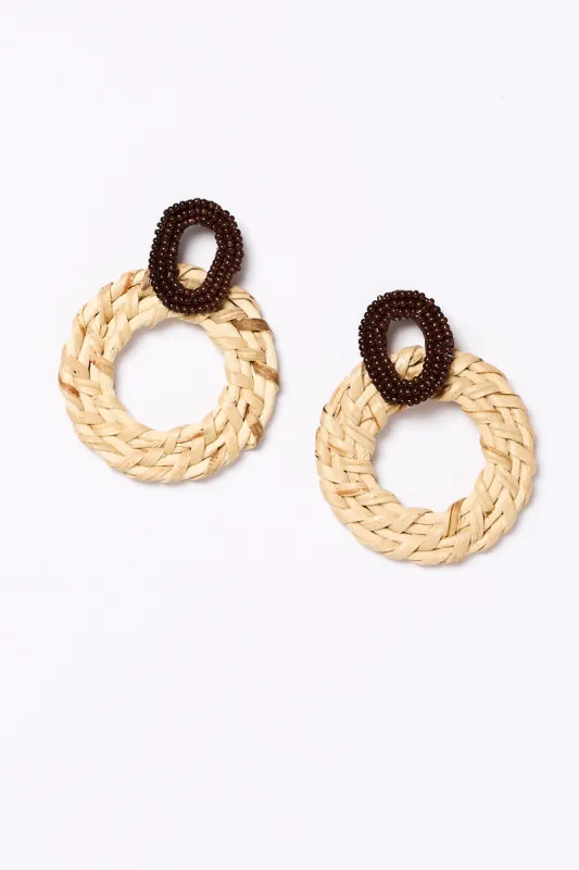 Beaded Circle Weave Earrings in Chocolate and Natural sold by Adrift