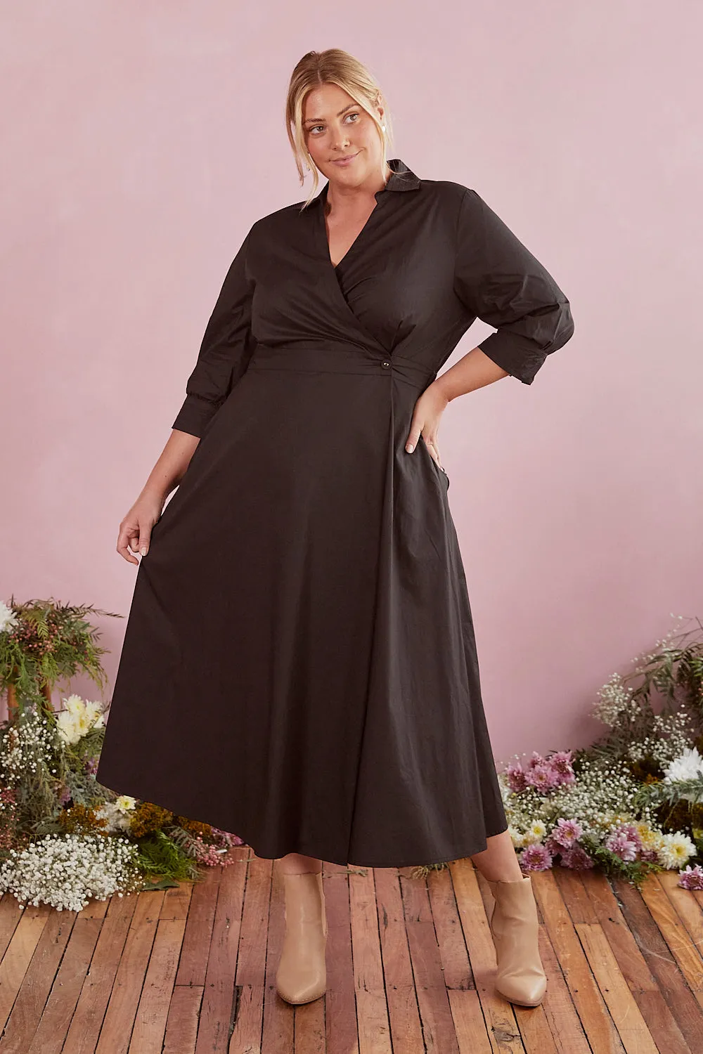 Wendy Poplin Wrap Dress in Black sold by Adrift product image thumbnail 4