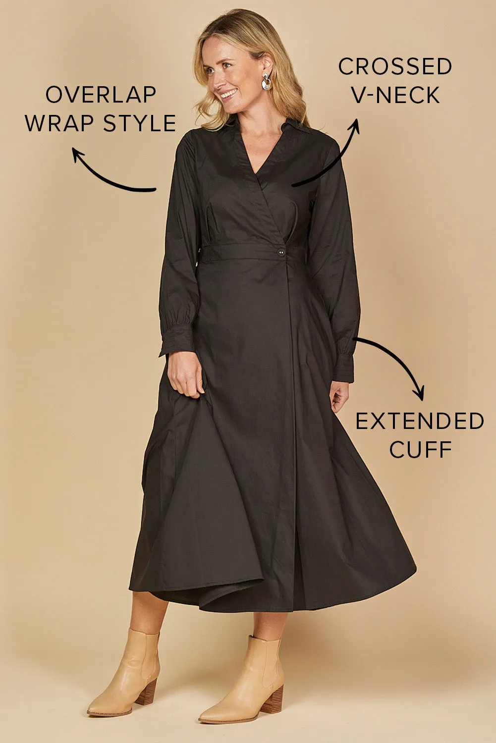 Wendy Poplin Wrap Dress in Black sold by Adrift product image thumbnail 2
