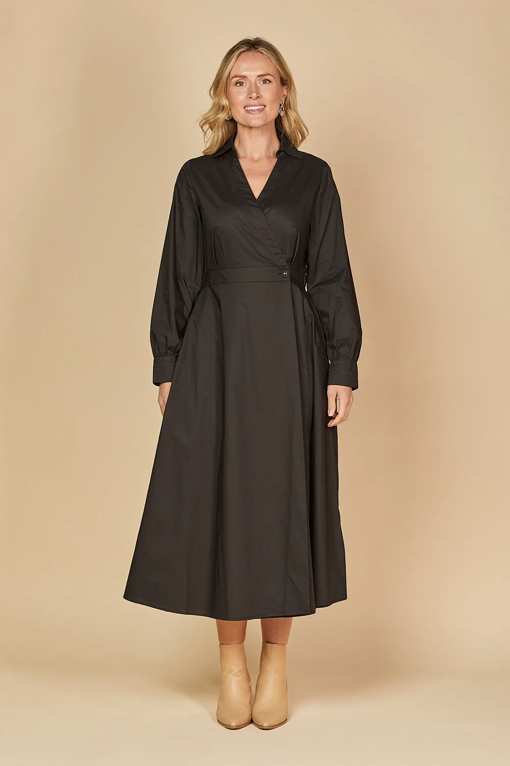 Wendy Poplin Wrap Dress in Black sold by Adrift product image thumbnail 5