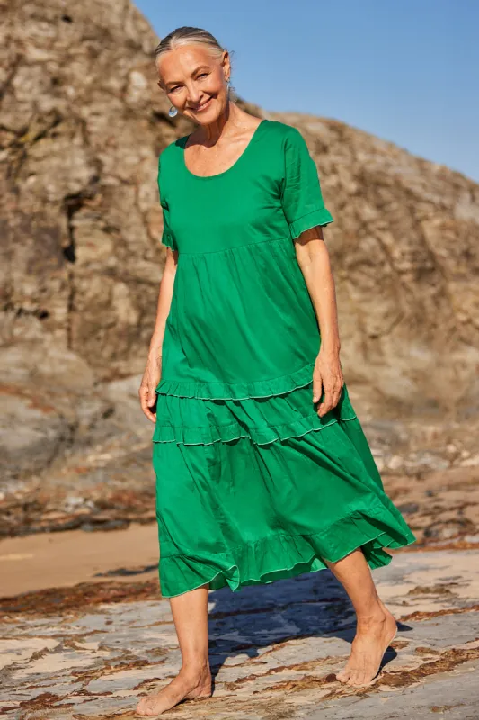 Sabre Frill Sleeve Dress in Green sold by Adrift