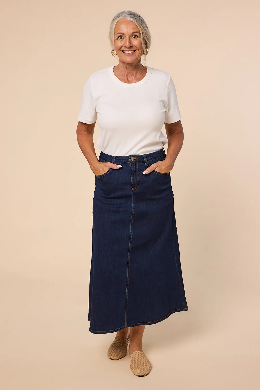 Adrift Denim A-Line Skirt in Dark Wash sold by Adrift product image thumbnail 3