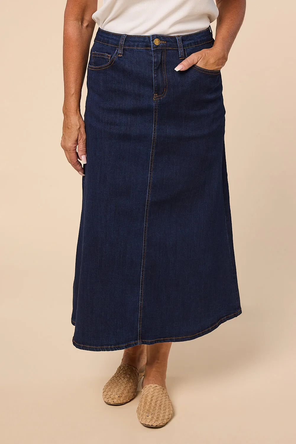 Adrift Denim A-Line Skirt in Dark Wash sold by Adrift product image thumbnail 2