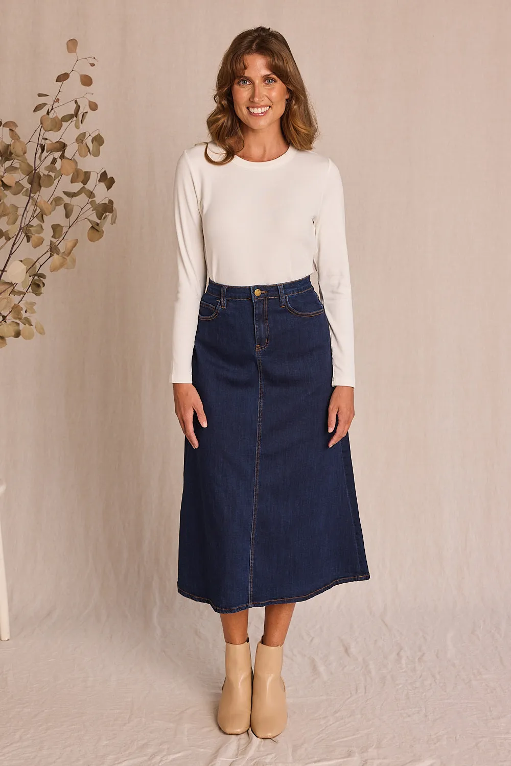 Adrift Denim A-Line Skirt in Dark Wash sold by Adrift product image thumbnail 4