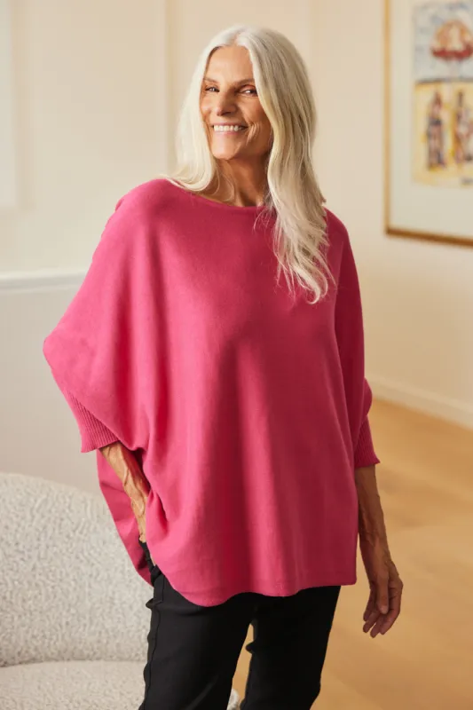 Mia Oversized Jumper in Hot Pink sold by Adrift
