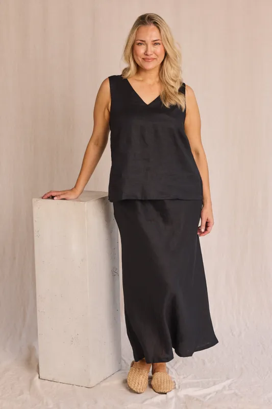Ember Linen Cami in Black sold by Adrift