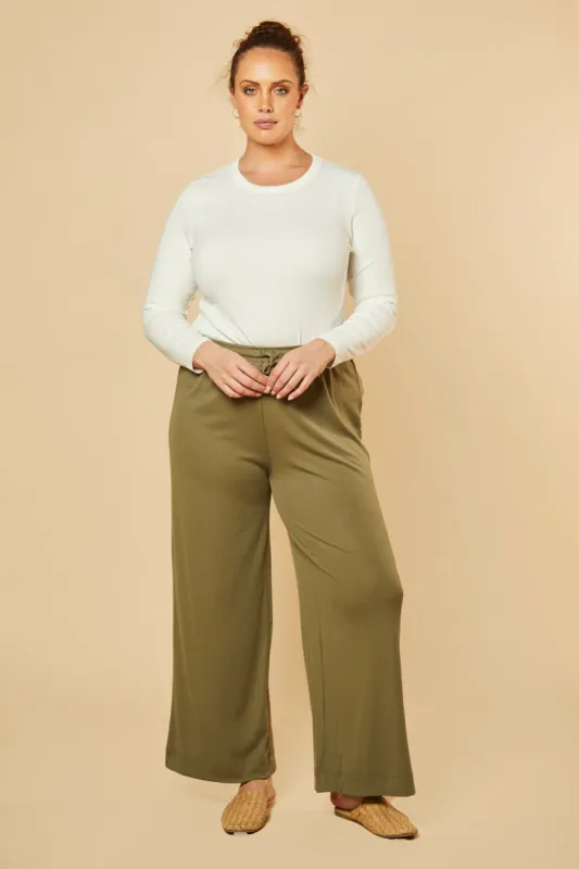 Wide Leg Stretch Pants in Khaki sold by Adrift
