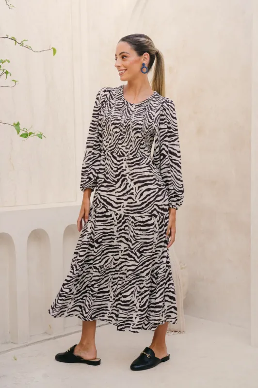 Minden Shirred Dress in Wild Ones sold by Adrift