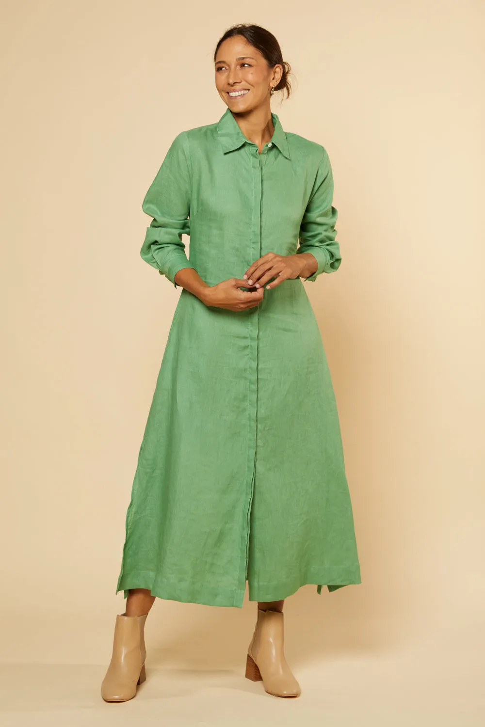 Gracie Long Sleeve Linen Dress in Jadesheen sold by Adrift product image thumbnail 3