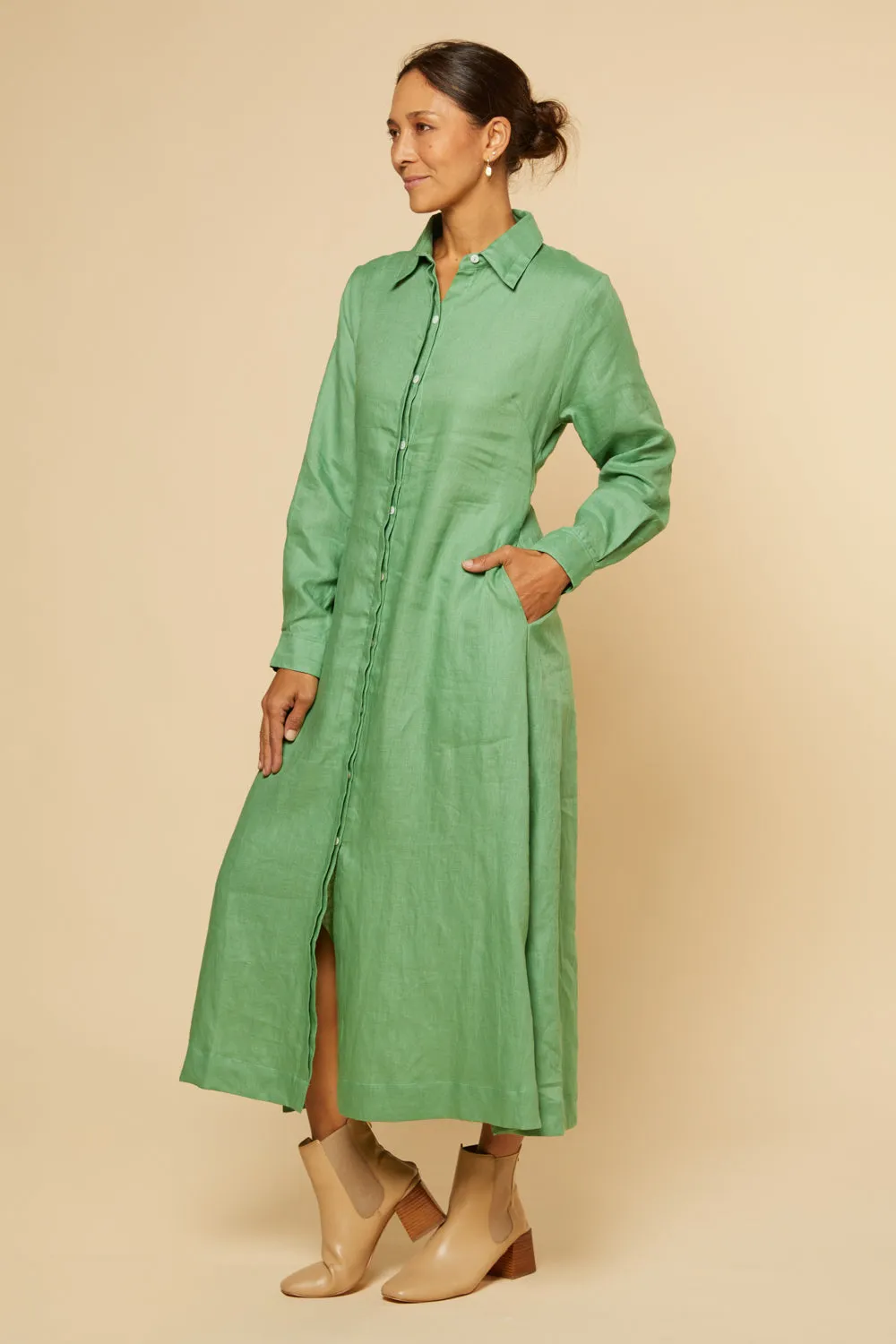 Gracie Long Sleeve Linen Dress in Jadesheen sold by Adrift product image thumbnail 5
