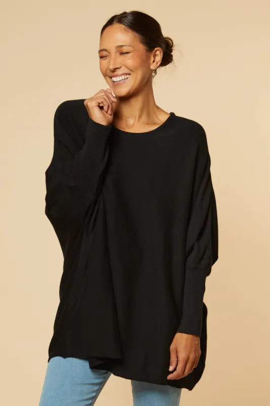 Mia Oversized Jumper in Black sold by Adrift