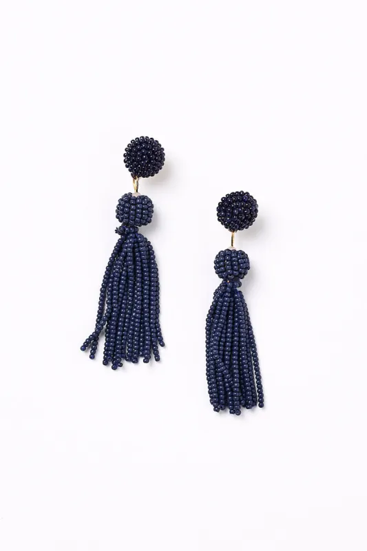 Beaded Tassel Earrings in Navy sold by Adrift