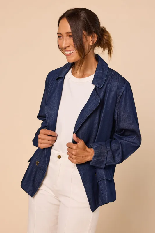 Avalee Tencel Jacket in Dark Wash sold by Adrift