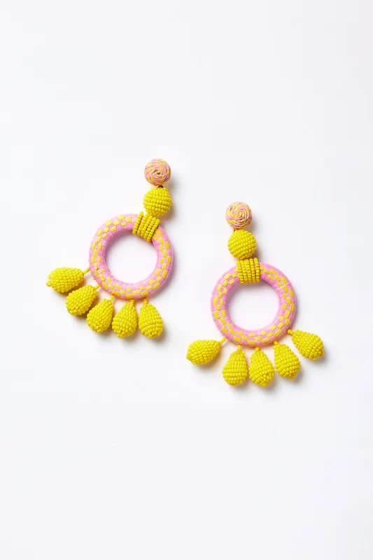 Leila Beaded Earring in Yellow & Pink made by Adrift