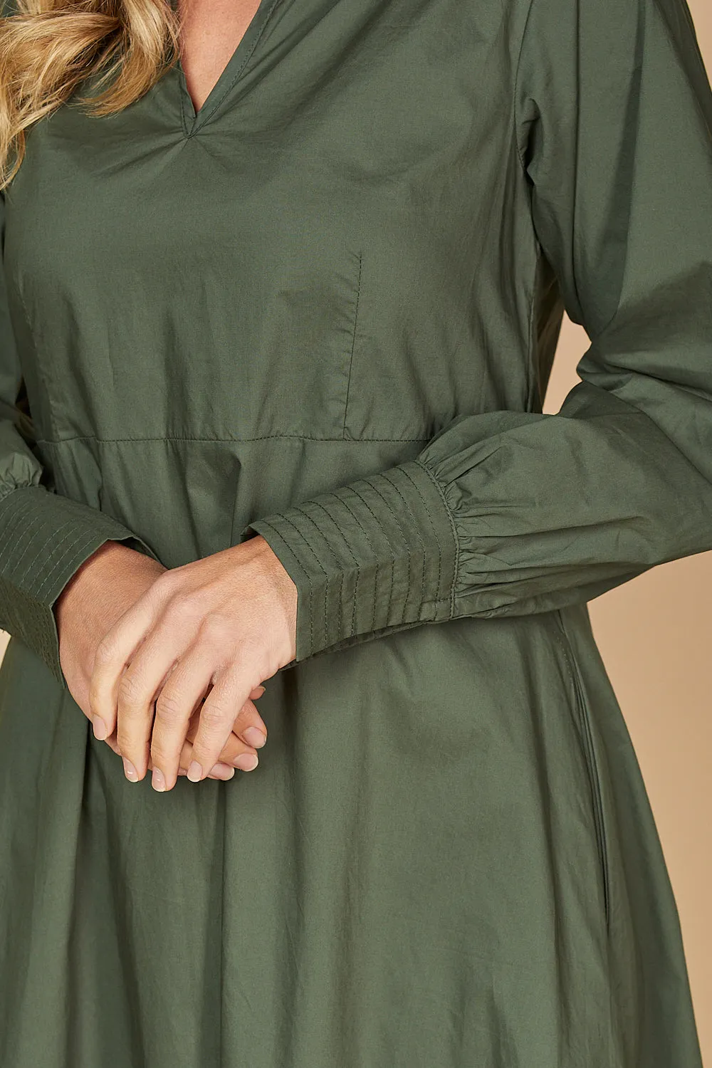 Sabre V-Neck Poplin Dress in Bottle Green sold by Adrift product image thumbnail 3