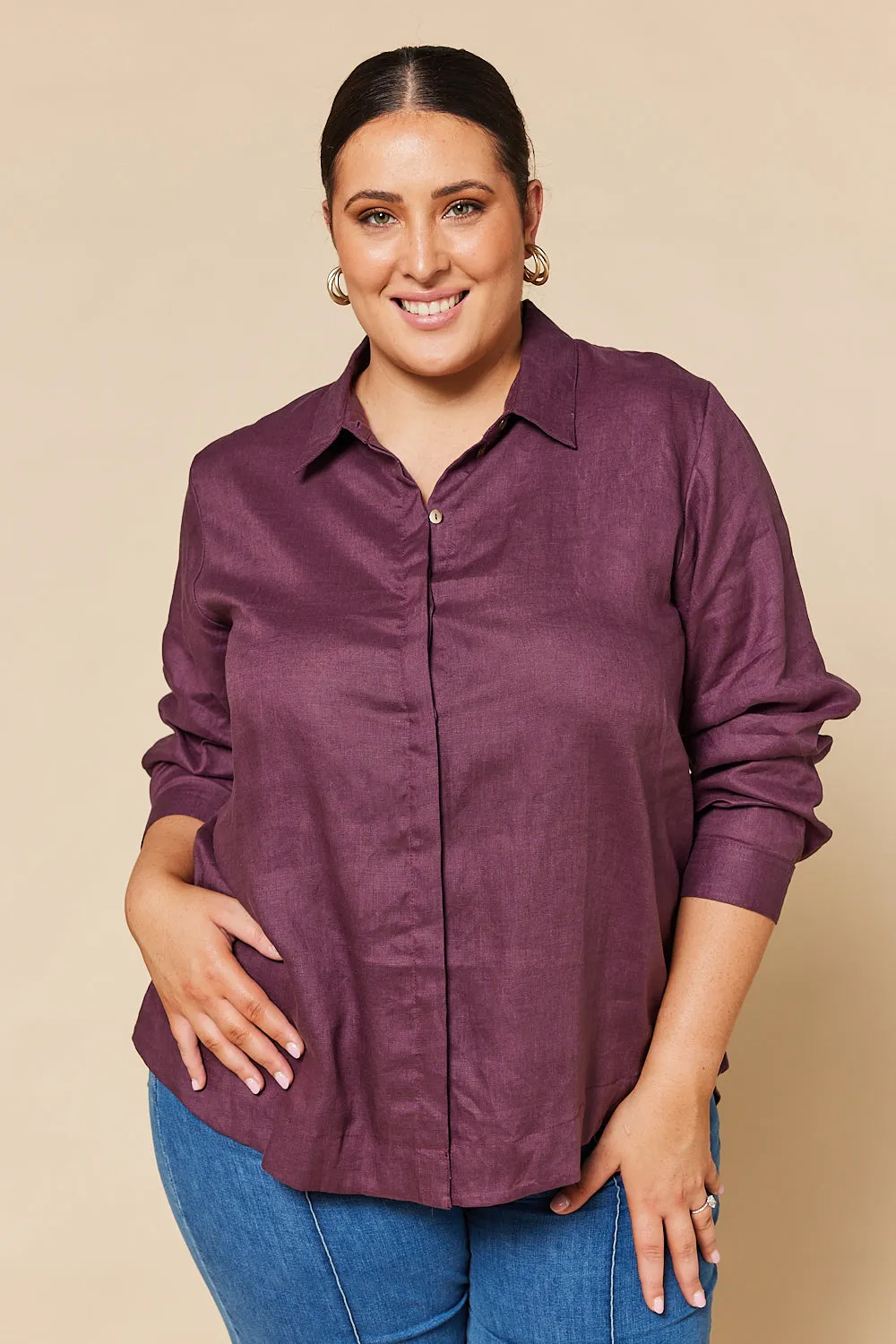 Oversized Linen Boyfriend Shirt in Plum sold by Adrift product image thumbnail 5