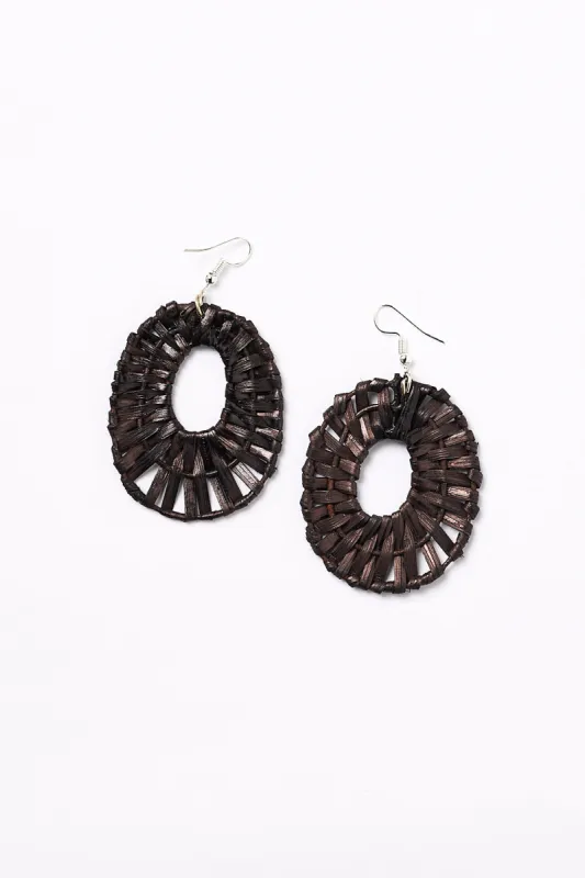 Raffia Woven Earrings in Brown sold by Adrift