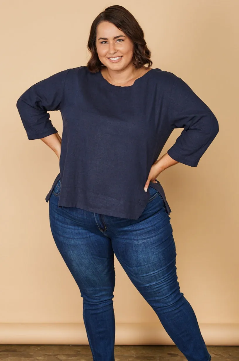 Boatneck Linen Top in Navy sold by Adrift product image thumbnail 2