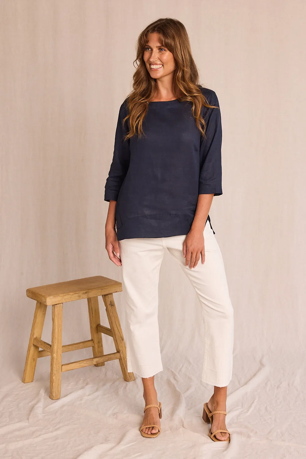 Boatneck Linen Top in Navy sold by Adrift product image thumbnail 3
