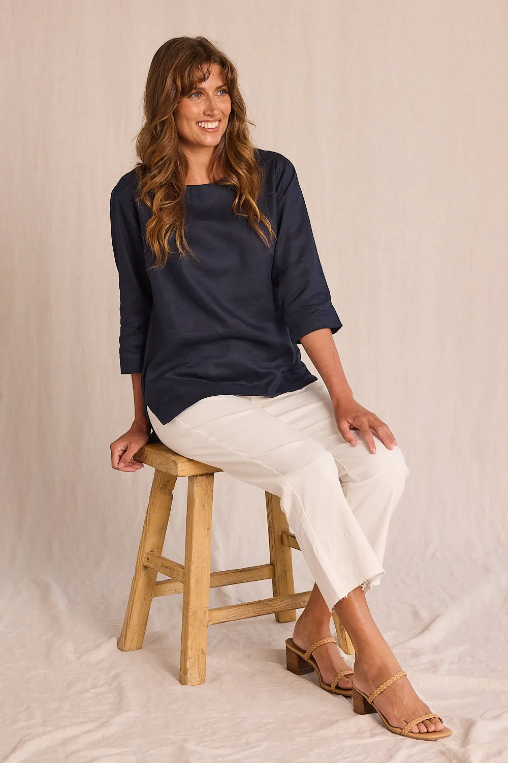 Boatneck Linen Top in Navy sold by Adrift product image thumbnail 5