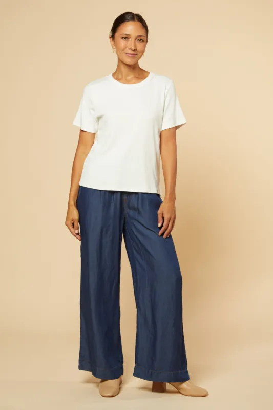 Breezy Regular Length Relaxed Tencel Pant in Dark Wash sold by Adrift