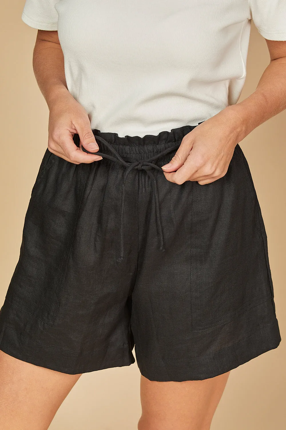 Lizey Linen A-Line Shorts in Black sold by Adrift product image thumbnail 4