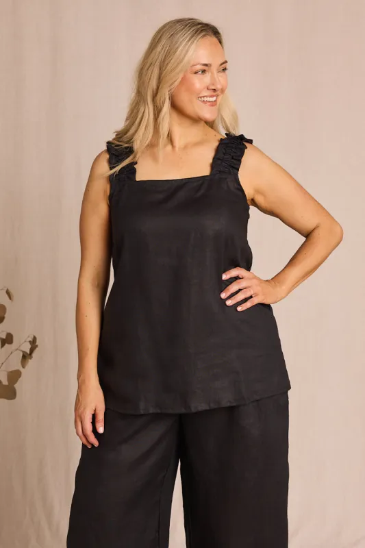 Claire Linen Summer Top in Black sold by Adrift